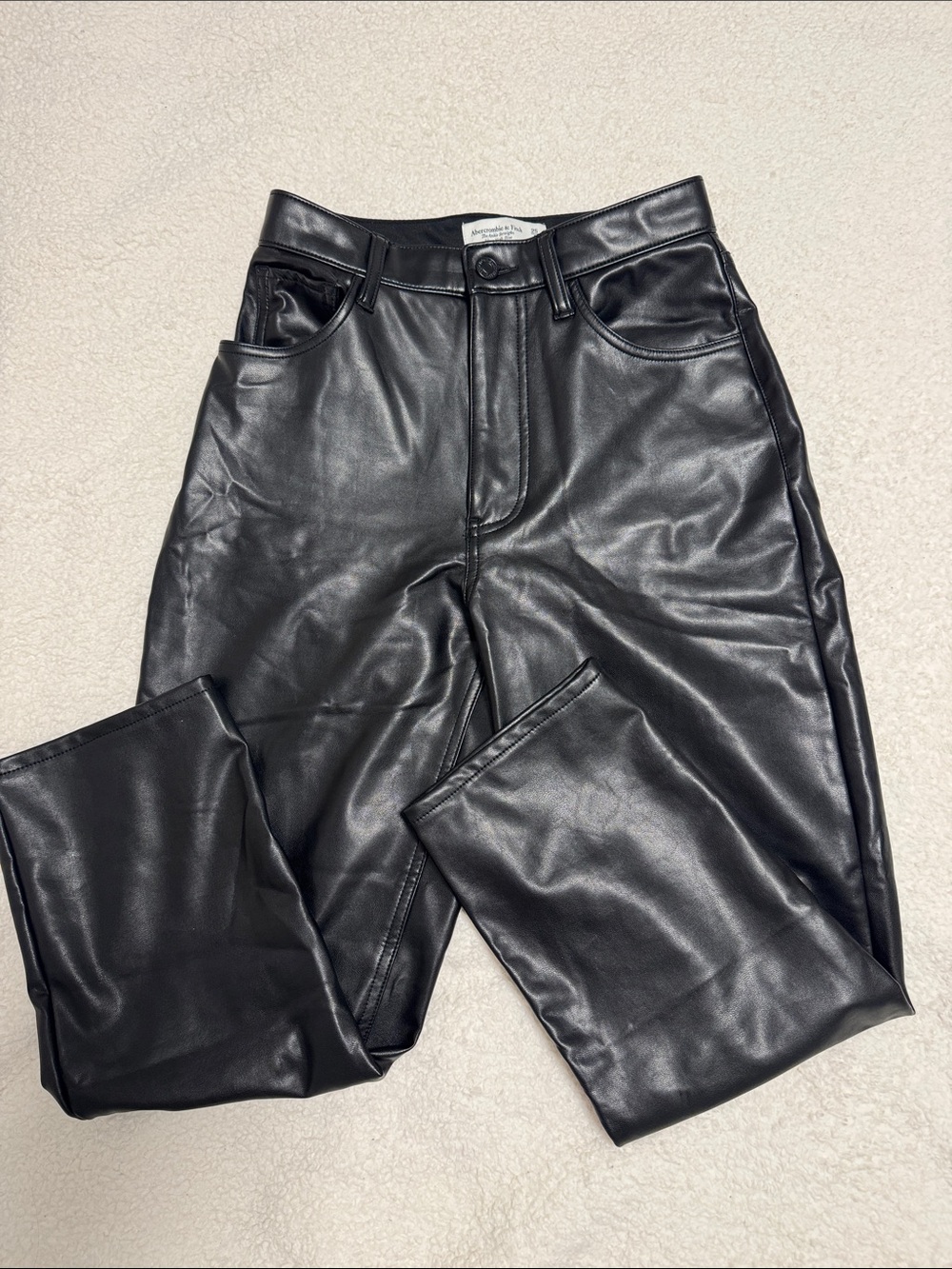 Abercrombie & Fitch Black Vegan Leather Ankle Straight Pants